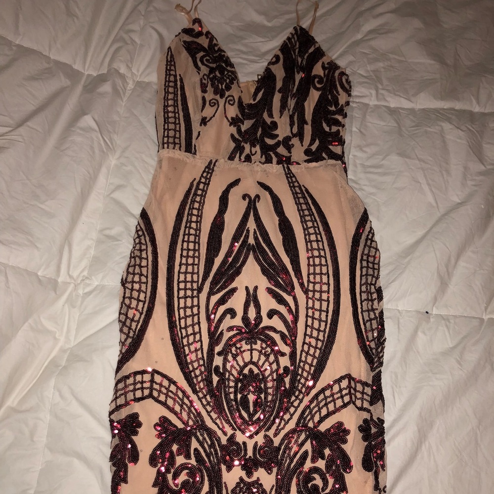 Burgundy beaded nude dress in a medium